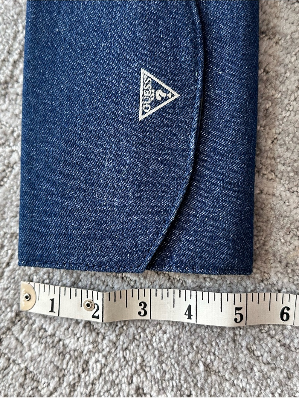 Guess Navy Denim Envelope Clutch Triangle Logo Structured Evening Bag - Picture 7 of 7